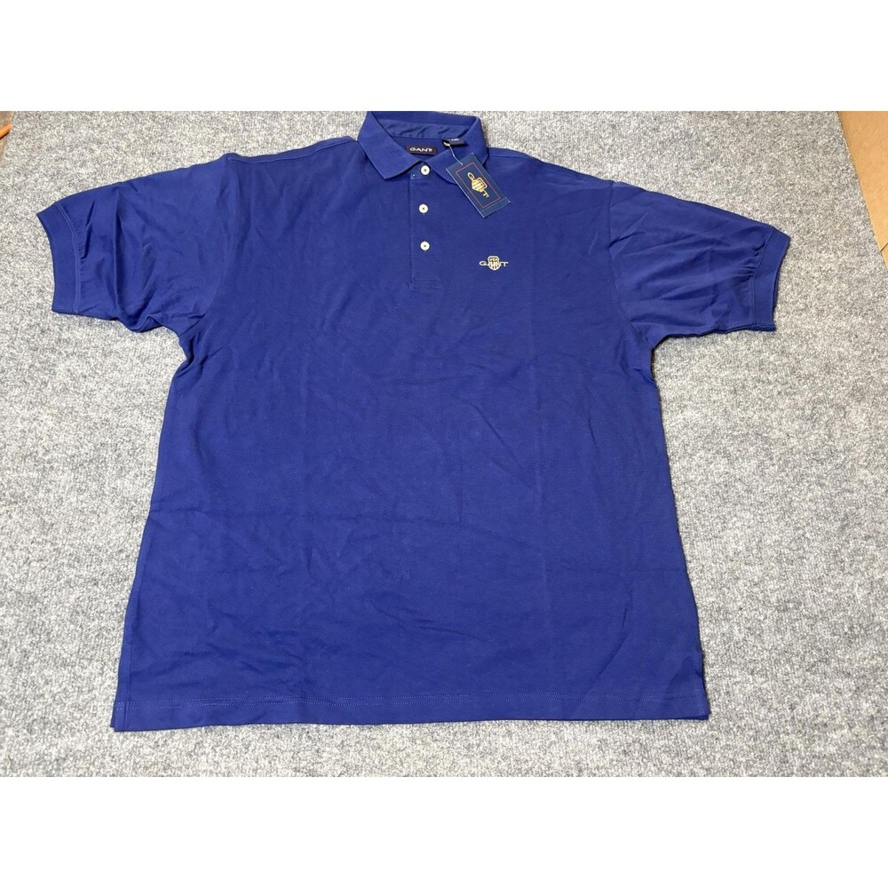 GANT Polo Shirt Mens L Blue 100% Cotton Knit USA Logo Short Sleeve Casual